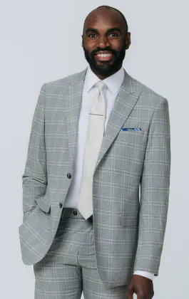 Gray with Tan Check Suit Jacket with Peak Lapel