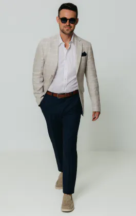 Light Gray Windowpane Check Linen Jacket