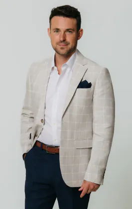 Light Gray Windowpane Check Linen Jacket