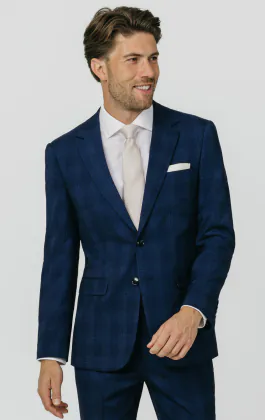 Royal Blue Shadow Check Suit Jacket