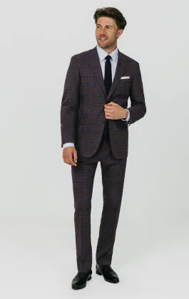 Burgundy with Blue Windowpane Check Suit Jacket