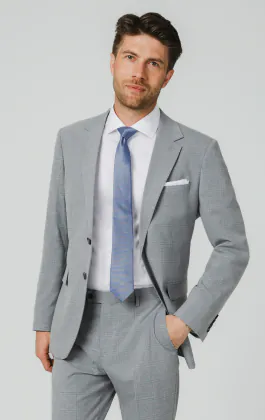 Light Gray & Blue Check Suit Jacket
