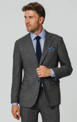 Grey Herringbone Tweed Suit Jacket