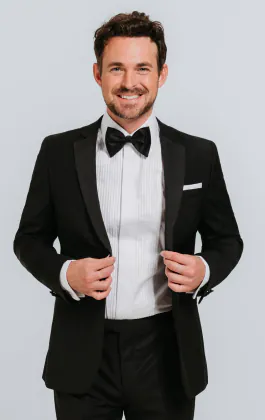Black 100% Wool Dinner Jacket with Notch Lapel
