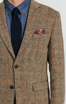 Harris Tweed of Scotland Brown Windowpane Tweed Jacket