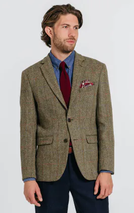 Harris Tweed of Scotland Green Herringbone Windowpane Check Tweed Jacket