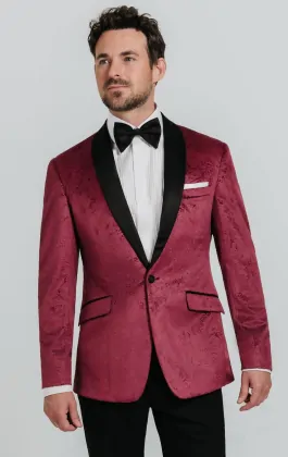 Dobell Burgundy Paisley Velvet Tuxedo Jacket Dobell