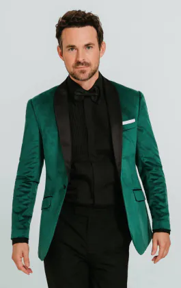Dark Green Slim Fit Velvet Jacket