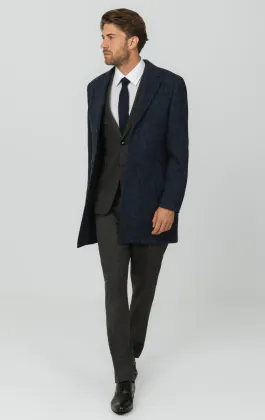 Harris Tweed of Scotland Blue Herringbone Tweed Overcoat