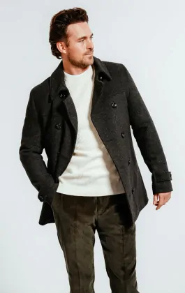 Charcoal Grey Reefer Overcoat | Dobell