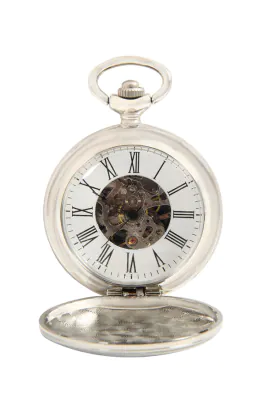 Silver Colored Skeleton Pocket Watch