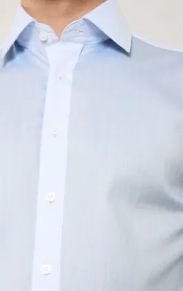 Light Blue Herringbone 100% Cotton Easy Care Shirt