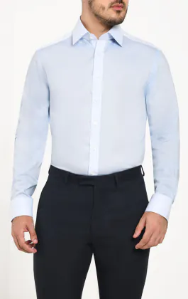 Light Blue Herringbone 100% Cotton Easy Care Shirt