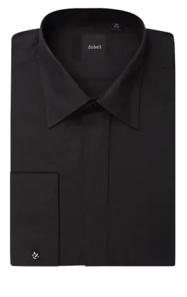 Laydown Collar, Plain Front Black Tuxedo Shirt by Dobell