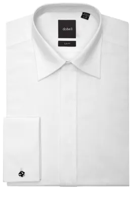 100% Cotton, Laydown Collar, Plain Front, Slim Fit Tuxedo Shirt by Dobell