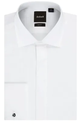 Dobell White Slim Fit Shirt with Spread Collar