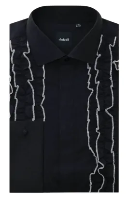 Dobell Black Tuxedo Shirt with White Tipped Ruffle Front