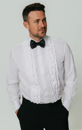 Dobell White Tuxedo Shirt With Ruffle Front