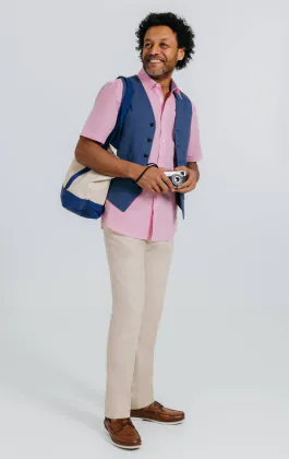 Pink Linen Short Sleeve Shirt