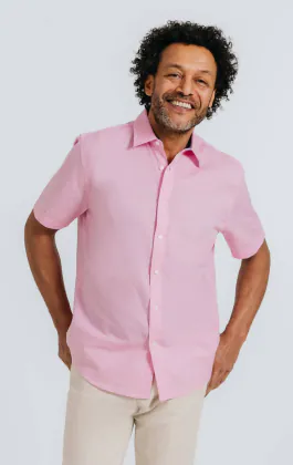 Pink Linen Short Sleeve Shirt