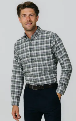 Green and Gray Check Brushed Cotton Shirt
