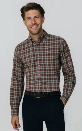 Rust and Gray Check Brushed Cotton Shirt