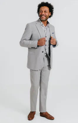 Light Gray Linen 3 Piece Suit