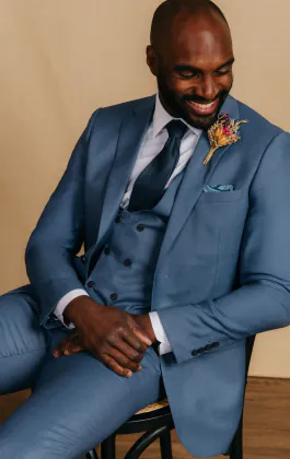 Blue Sharkskin 3 Piece Suit