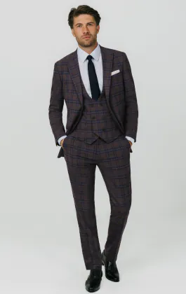Burgundy with Blue Windowpane Check 3 Piece Suit