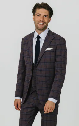 Burgundy with Blue Windowpane Check 3 Piece Suit