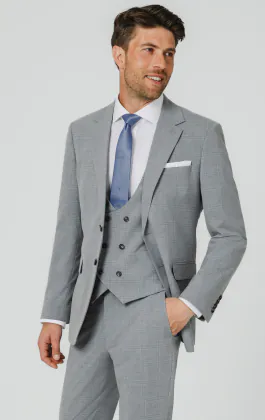Light Gray & Blue Check 3 Piece Suit
