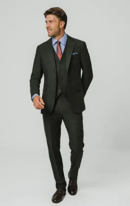 Dark Green Herringbone Tweed 3 Piece Suit
