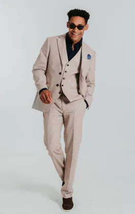 Sand Linen Slim Fit 3 Piece Suit