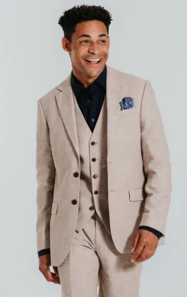 Sand Linen Slim Fit 3 Piece Suit