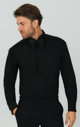 Wing Collar, Plain Front Black Tuxedo Shirt by Dobell
