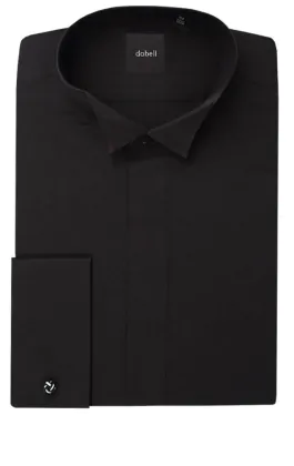 Wing Collar, Plain Front Black Tuxedo Shirt by Dobell