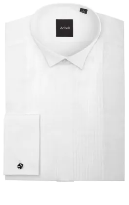 100% Cotton, Wing Collar, Pleated Front Tuxedo Shirt by Dobell