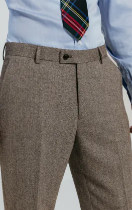 Brown Herringbone Tweed Suit Pants