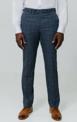 Blue Bold Windowpane Check Suit Pants