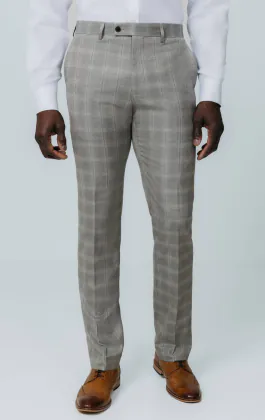 Taupe Check Suit Pants