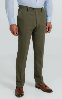 Green Linen Twill Suit Pants