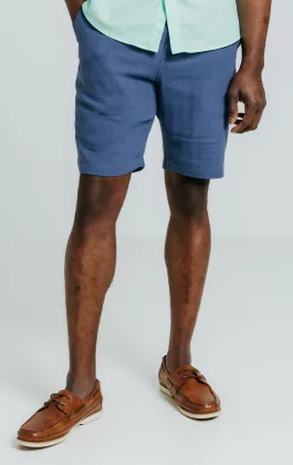 Blue Linen Herringbone Shorts
