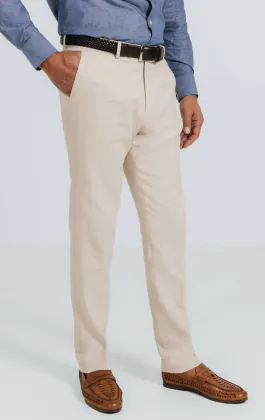 Oatmeal Linen Herringbone Suit Pants