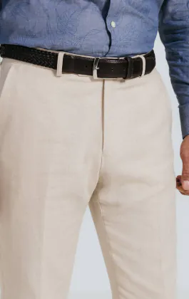 Oatmeal Linen Herringbone Suit Pants