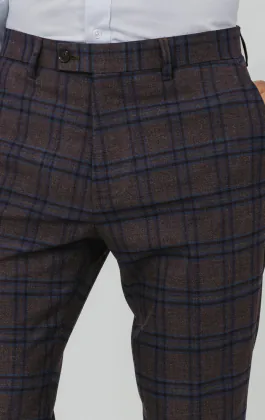Burgundy with Blue Windowpane Check Suit Pants