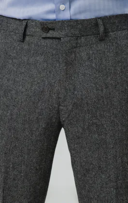 Gray Herringbone Tweed Suit Pants