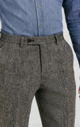Harris Tweed of Scotland Gray Herringbone Suit Pants | Dobell