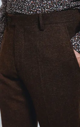 DOBBY CLOTH 2TUCK BELTED WIDE PANTS / BROWN