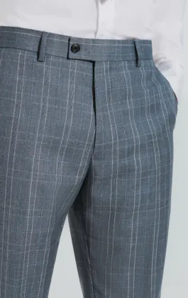 Light Blue Check Suit Pants