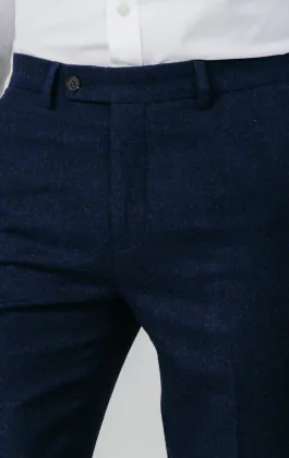 Navy Donegal Tweed Pants